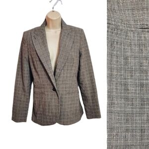 Norma Kamali Glen Plaid Blazer Jacket Black White Size 4